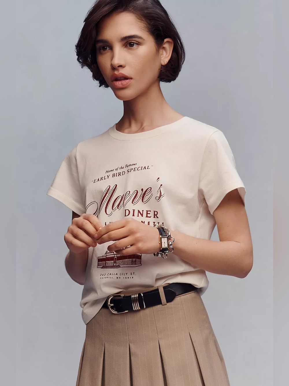 ANTHROPOLOGIE Maeve Evelyn T-Shirt M 20” p2p Ivory Pattern $58 Retail NWT